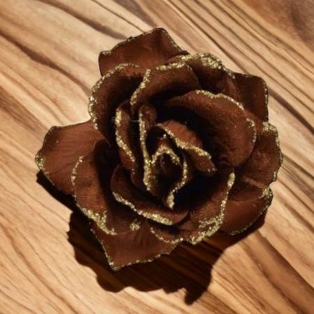 Dekorationsblomma brun ros med guldglitter