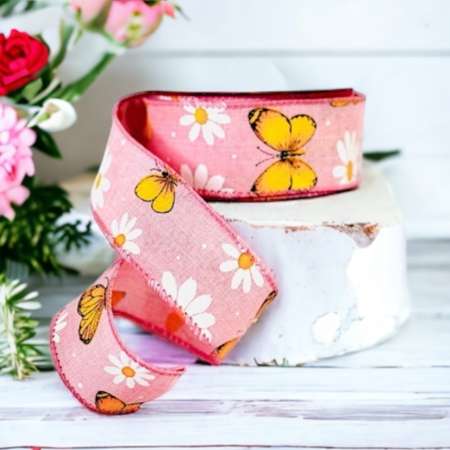 Rosa dekorband med gula fjärilar