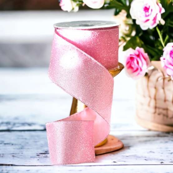 Enfärgat rosa band med glitter