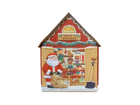 Plåtburk speldosa Santas Workshop