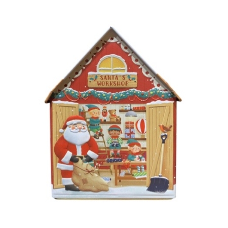 Plåtburk speldosa Santas Workshop