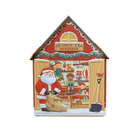 Plåtburk speldosa Santas Workshop