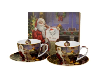Kaffekoppar med jultomte i presentförpackning