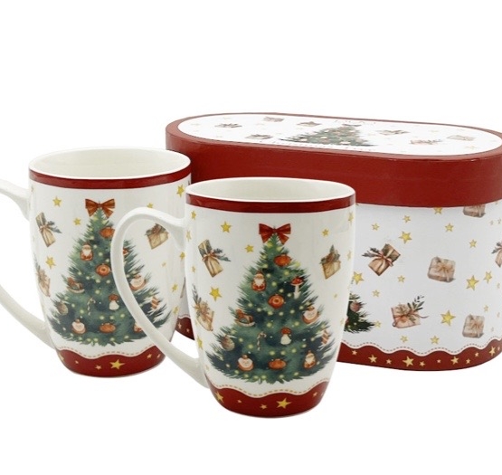Muggar med julgran i presentbox 2-pack