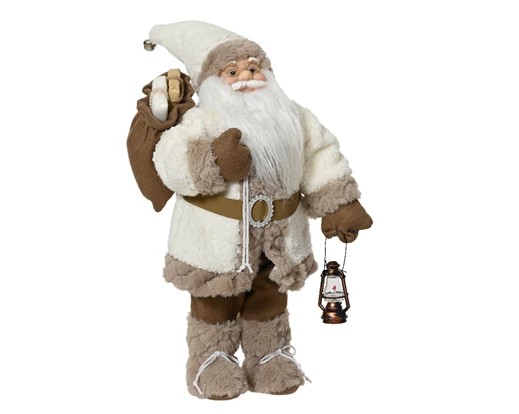 Stor tomte med lykta brun och vit
