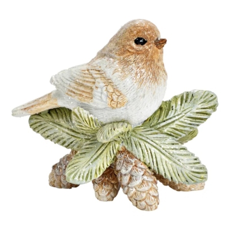 Liten fågel på kottar