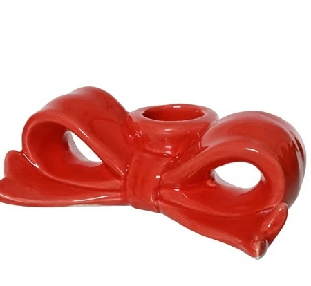 Ljusstake röd rosett