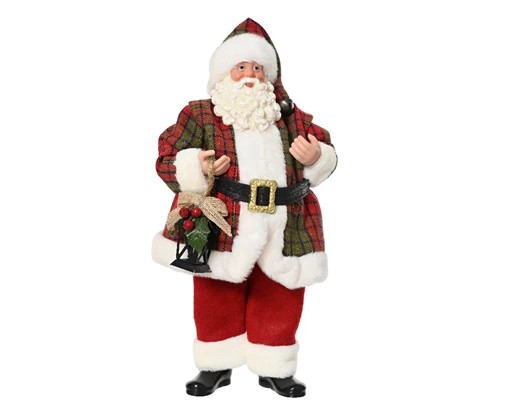 Tomte med rutig jacka och lykta