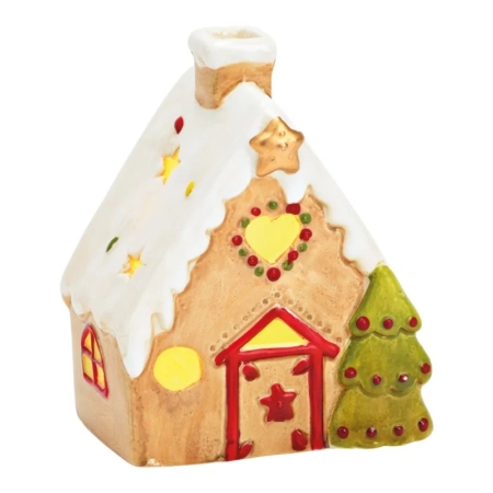 Pepparkakshus i porslin med belysning