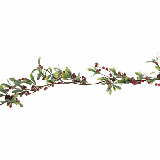 Glittrig girlang med röda bär och kottar