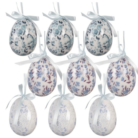 Ägghängen med blått blommönster 9 st