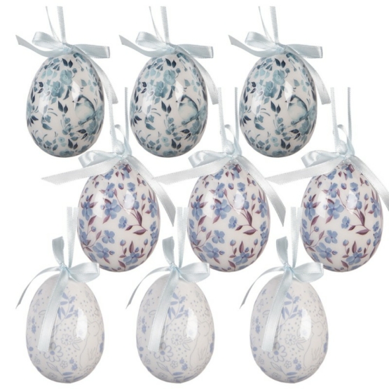 Ägghängen med blått blommönster 9 st