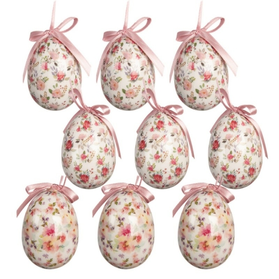 Ägghängen med rosa blommönster 9 st