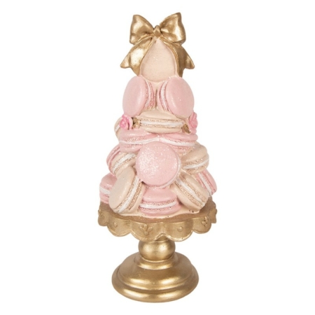 Rosa macarontårta på guldfat