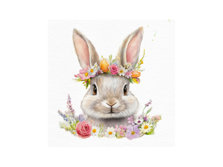 Servett kanin med blomsterkrans