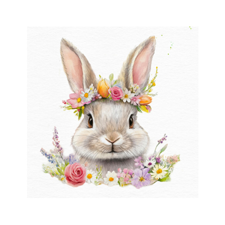 Servett kanin med blomsterkrans